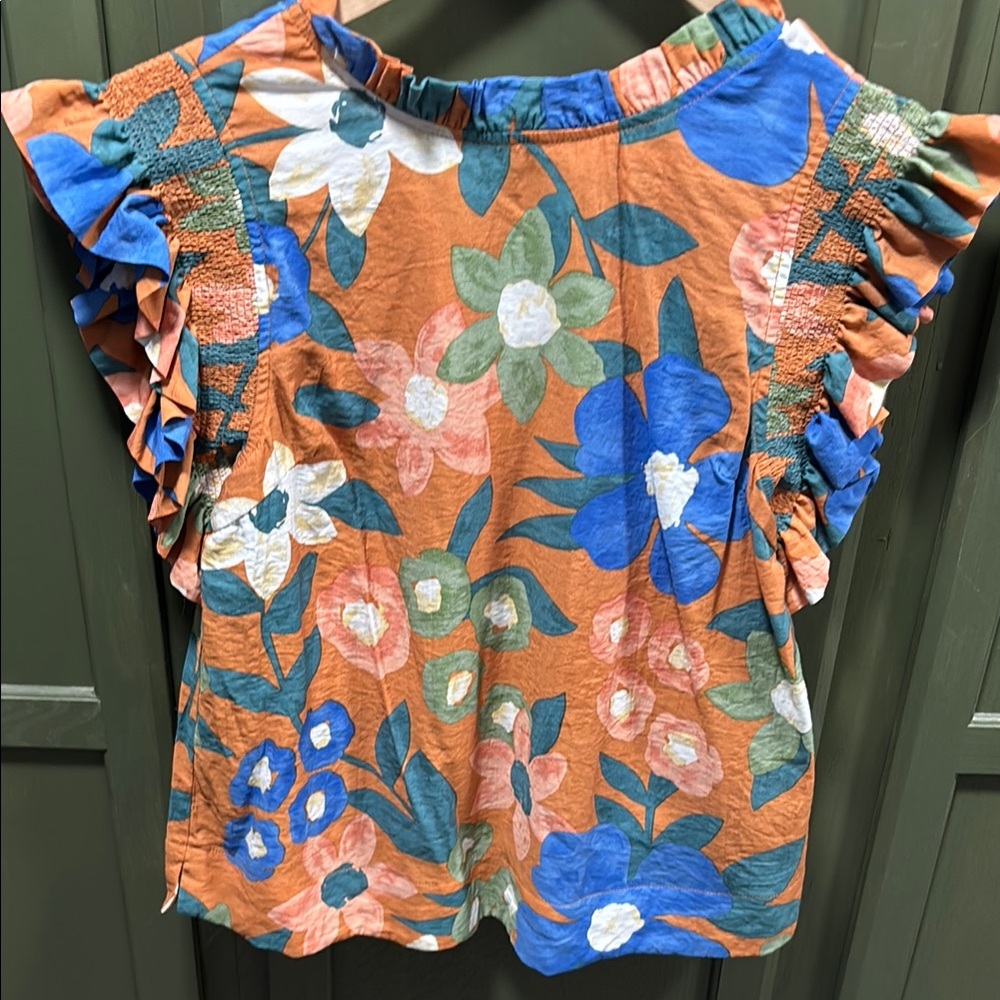 Floral Ruffle Sleeve Top - Multicolor